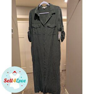 Brand new green maxi button up shirt dress from Chelsea and Violet, size XL